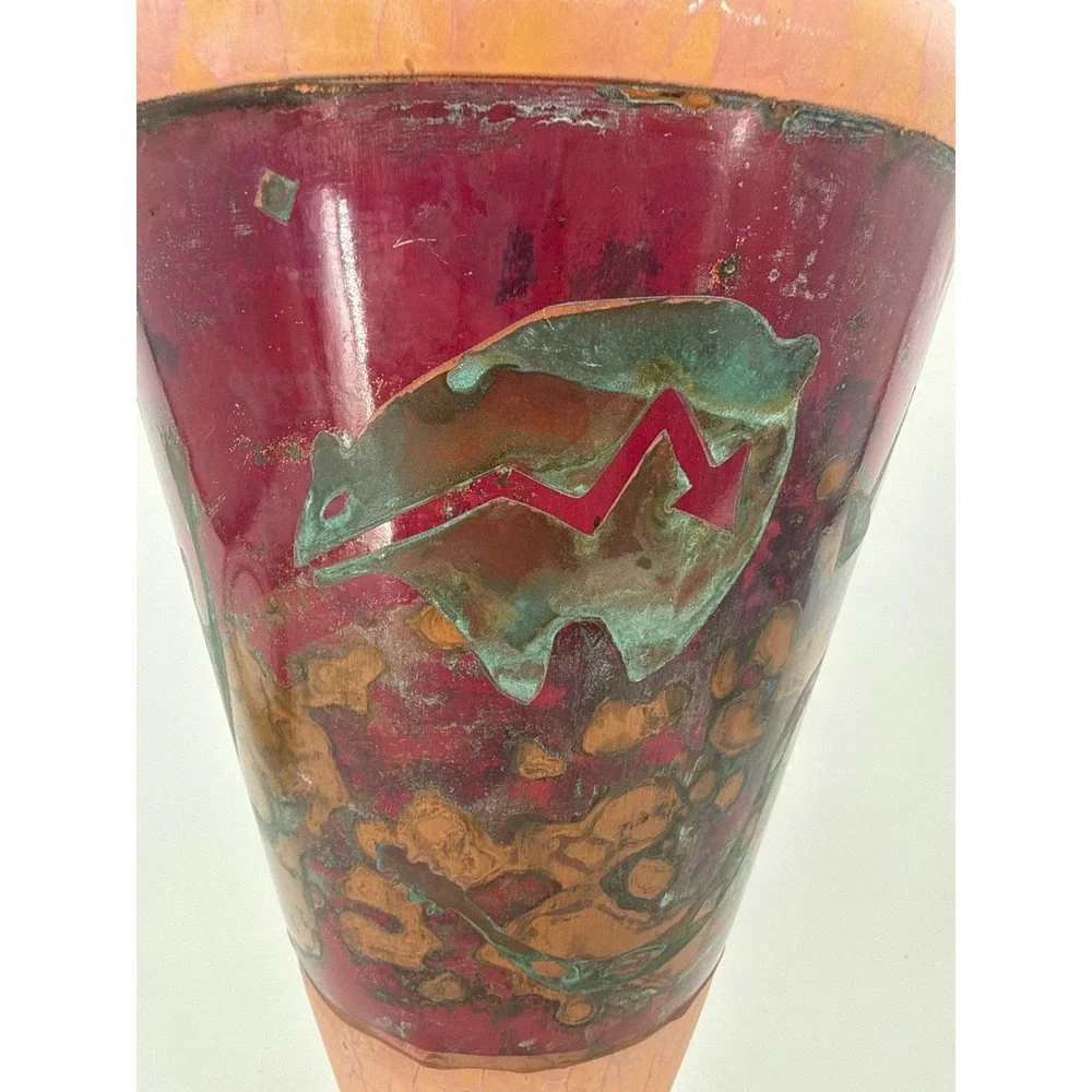Art Glass Vase Pink Copper Petroglyph Southwest Jack in the Pulpit 15in signed